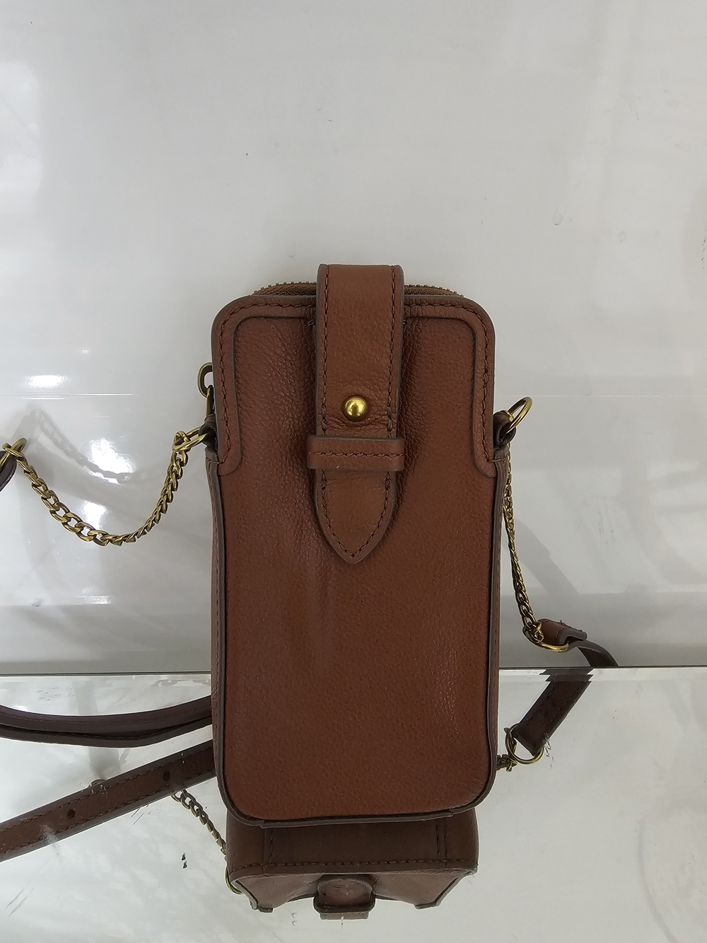 Fossil Brown Leather Mini Pouch with Gold Zipper